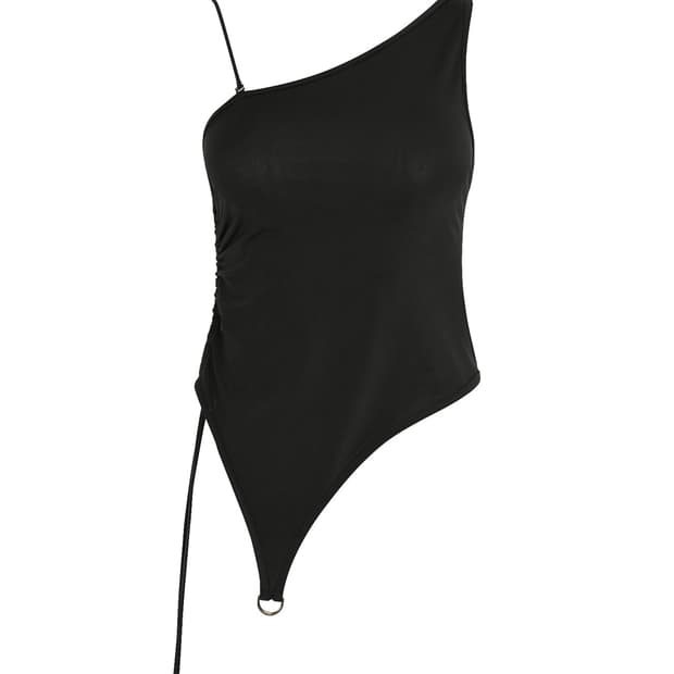 [BOHEMSEO] ONE SHOULDER STRING TOP, BLAC