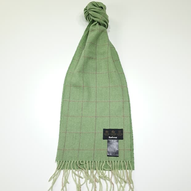 MX602 바버 90s 램스울 헤링본체크 그린 머플러 목도리