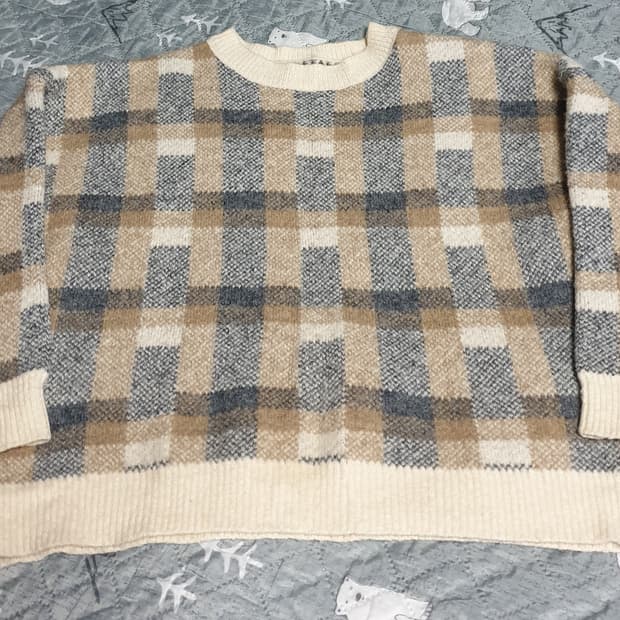 미도컴퍼니 메이드 세미크롭 체크 니트 브라운 (F)