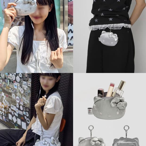 실버 고양이  조셉앤스테이시 미니파우치 동전 카드 지갑 