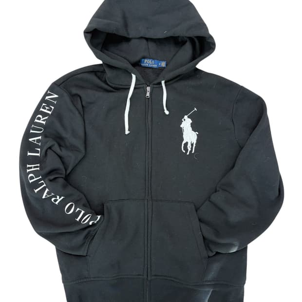 폴로 빅포니 레터링 블랙 후드집업