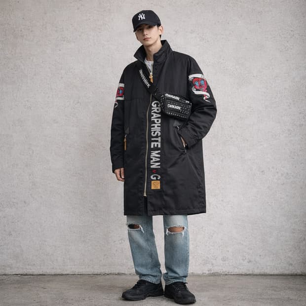 그라피스트 만지 스트릿 나일론 바람막이 롱 자켓