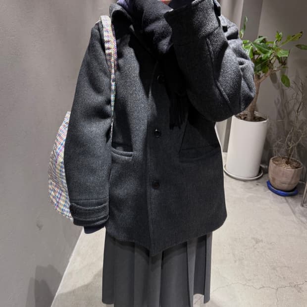 오헤시오 CHECK HALF WOOL COAT, CHARCOAL