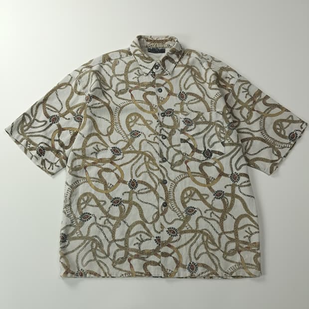 CK998 XL 베이스캠프 90s 미국판 린넨 반팔 셔츠 남방