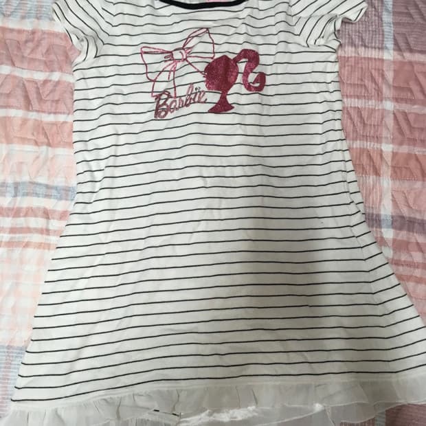 바비 반팔 스프라이트 리본 프릴 레이스 빈티지 탑