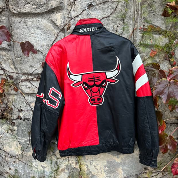 90s 스타터 시카고불스 프린팅 레더 가죽 자켓 L