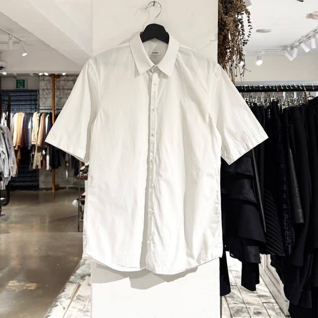 질샌더 화이트 코튼 하프 셔츠 