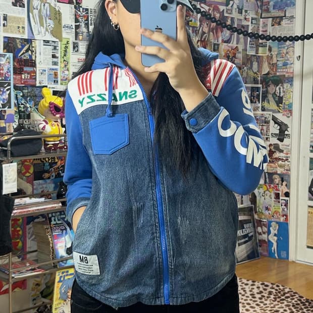 JPN 데님 패치 성조기 블루 후드집업