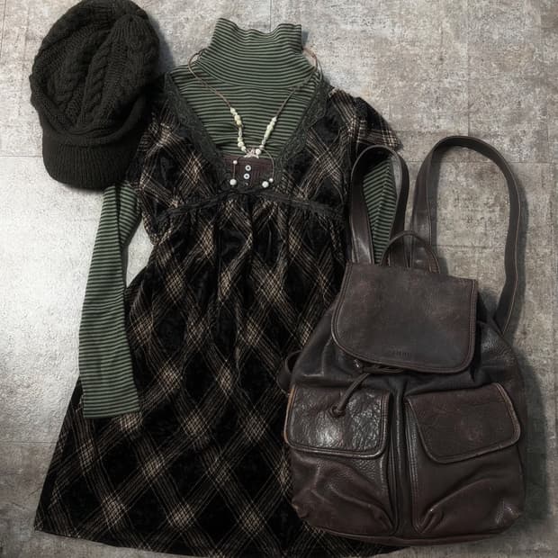 체크  패턴 벨벳 초코 페어리 원피스 3pcs SET