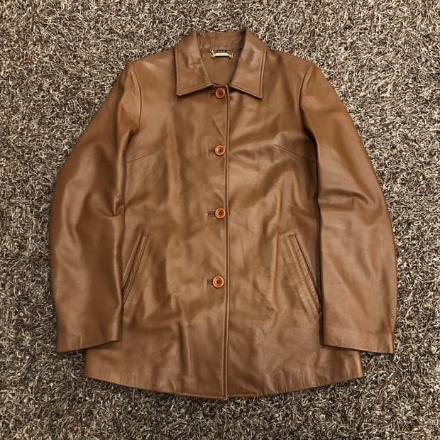 빈티지 양가죽 브라운 레더 버튼 가죽 자켓