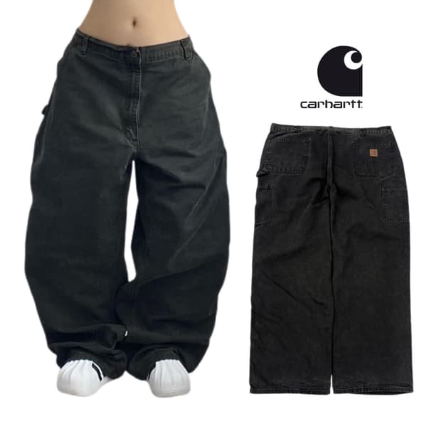 칼하트 OG 가죽패치 카펜터 덕캔버스 와이드 워크팬츠
