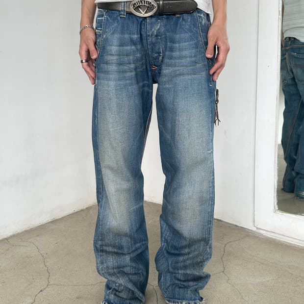 디젤 사이드 지퍼 플레어 데님 팬츠