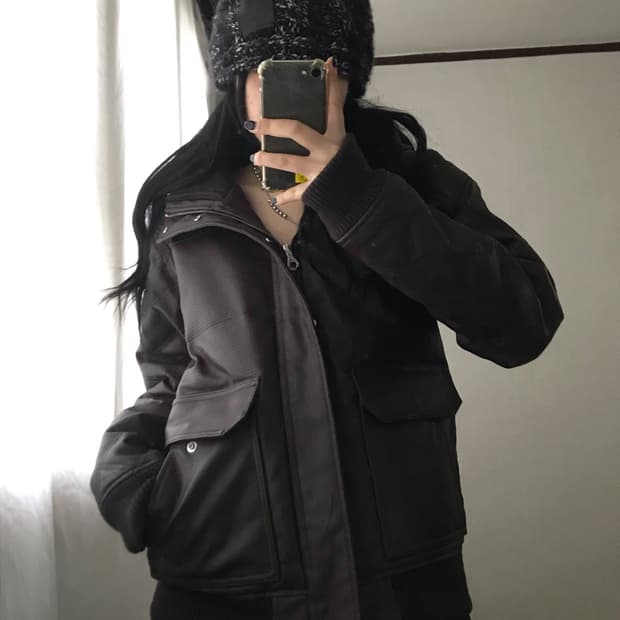 타미힐피거 브라운 레더 패딩