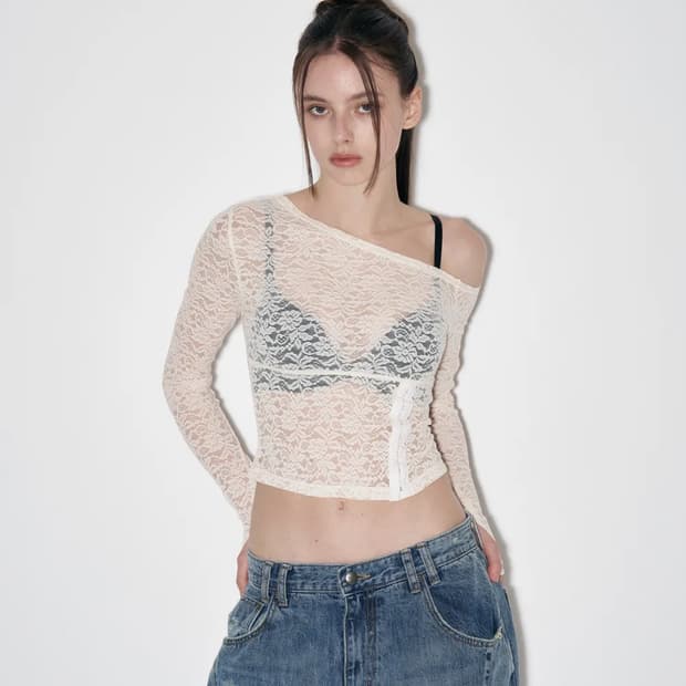 플리즈노팔로우 Eva Lace Corset Long Sleeve Top 