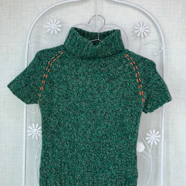 jpn vintage 딥그린 하이넥 반팔 니트 y2k 스트릿 갸루 펑키