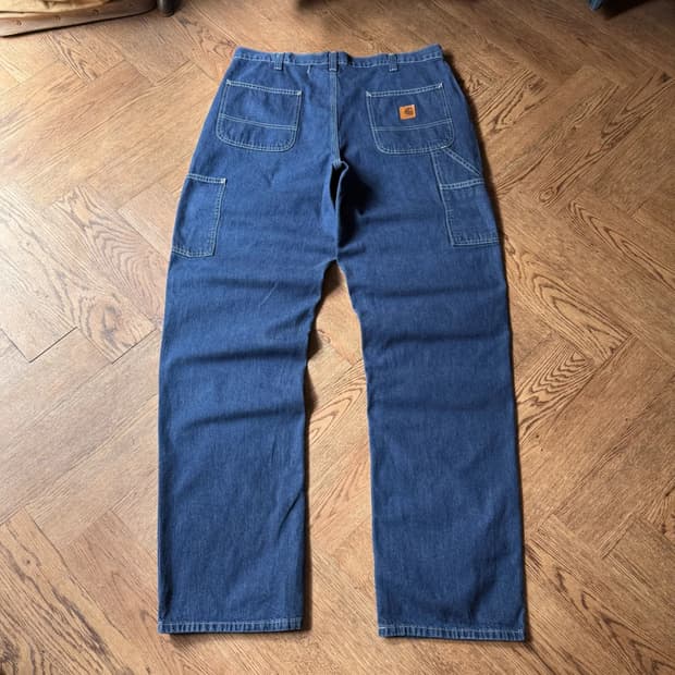 [36]칼하트 USA 싱글 디스트로이드 다크블루 싱글니 워크 데님 팬츠