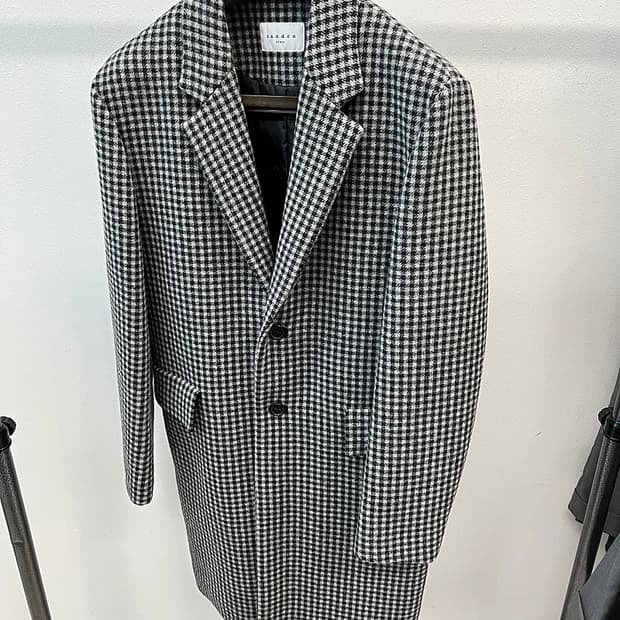 100) 산드로 구스 체크 울코트 