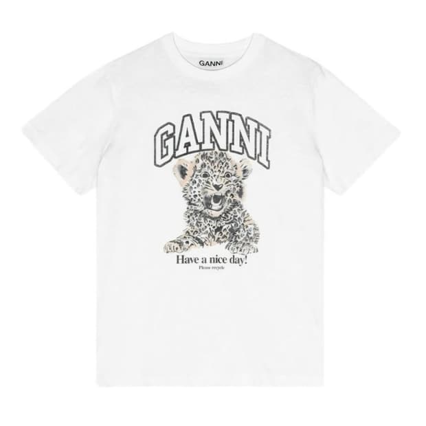 [정품]GANNI 가니 릴렉스드 레오파드 남녀공용 반팔티 화이트 XS~L