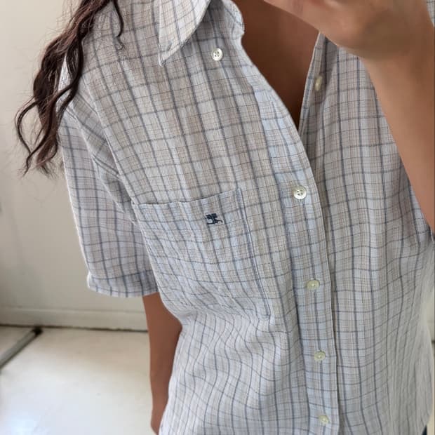 일본빈티지 꾸레쥬 체크 반팔셔츠