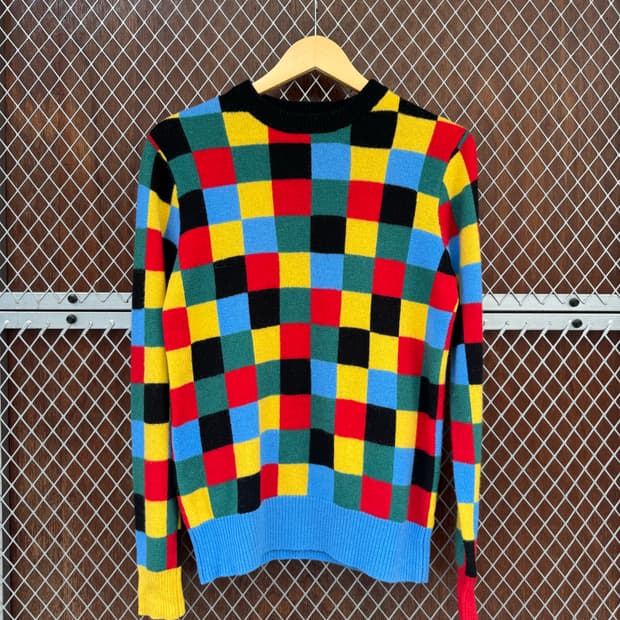 BEAMS 빔즈 컬러풀 체크 패턴 니트 울 니트 S