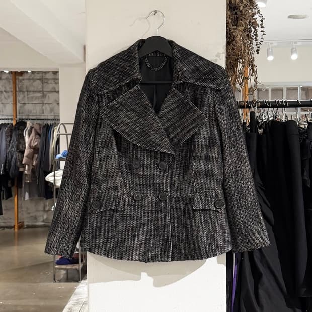 버버리 블랙 트위드 더블 브레스티드 자켓