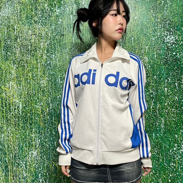 아디다스 대장 스펠로고 화이트 블루 져지 95