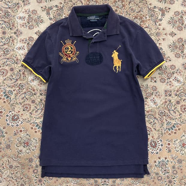 폴로 랄프로렌 네이비/골드 빅포니 럭비 카라티 