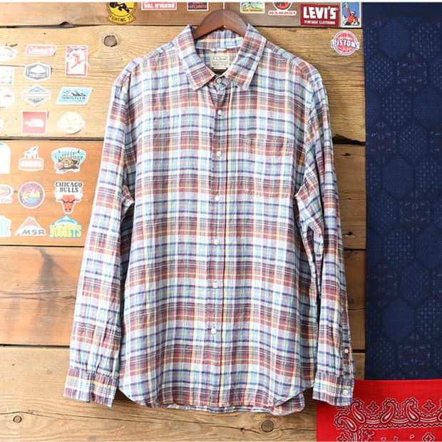 L.L BEAN 엘엘빈 리넨100% 체크남방 105-110