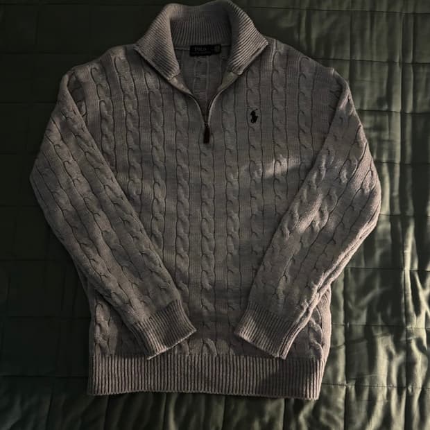 폴로 케이블 니트 반집업