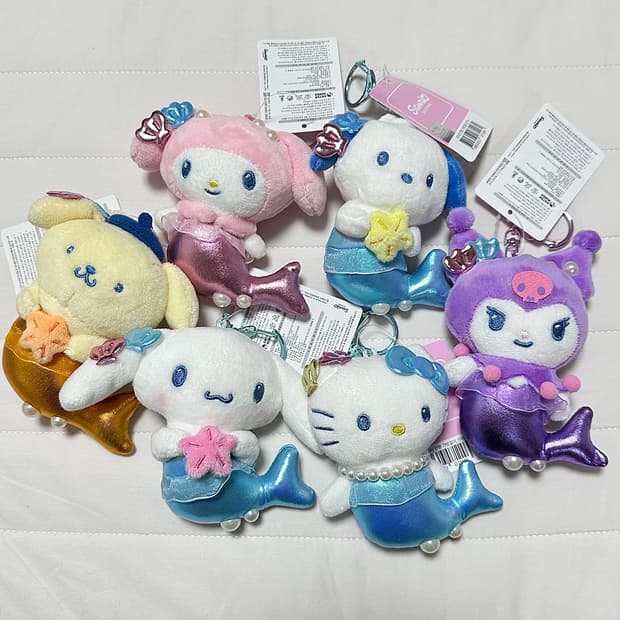 [새상품] 산리오 인어공주 인형 키링 6개 일괄