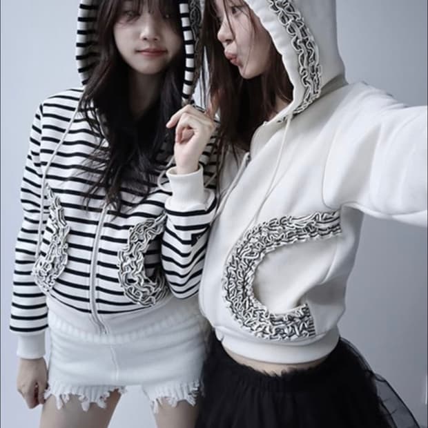 클라따 프릴 후드집업 아이보리 (기모)