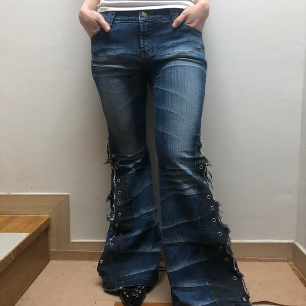 빈티지 데님 펑크 아일렛 팬츠