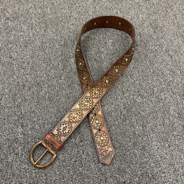 Nine West 빈티지 패턴 잼스톤 웨스턴 브라운 가죽벨트