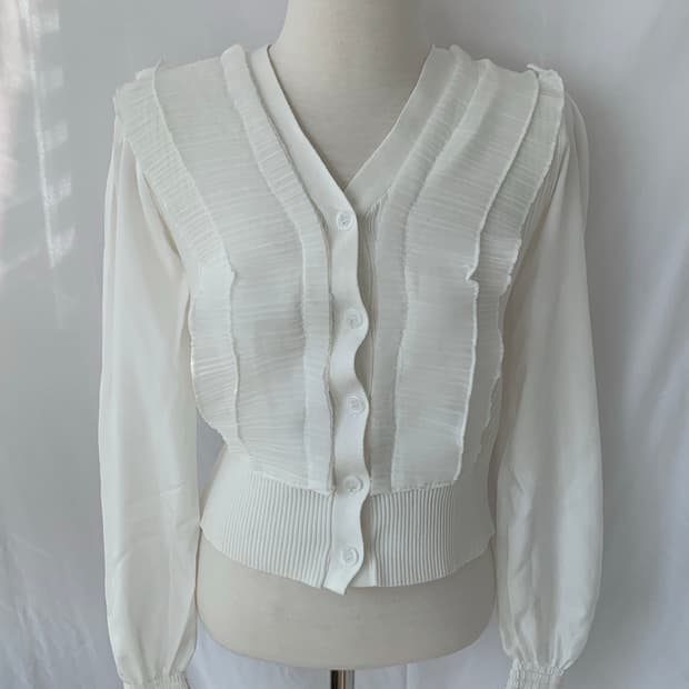 프릴 레이스 흰색 가디건