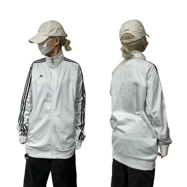 아디다스 화이트 블랙 삼선 트랙탑 져지 XL