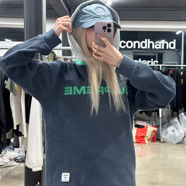 슈프림 17FW 와플 링거 네이비 후드티