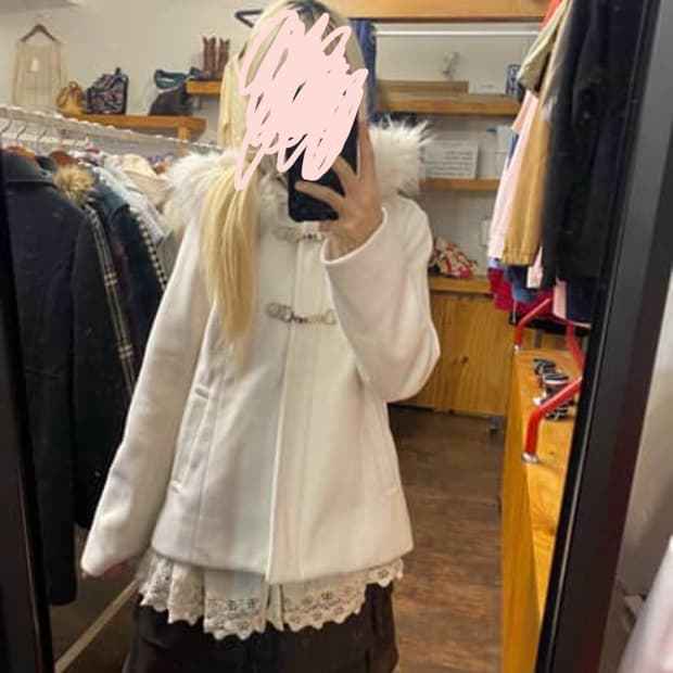 일본빈티지 퓨어아이보리 후드 숏코트