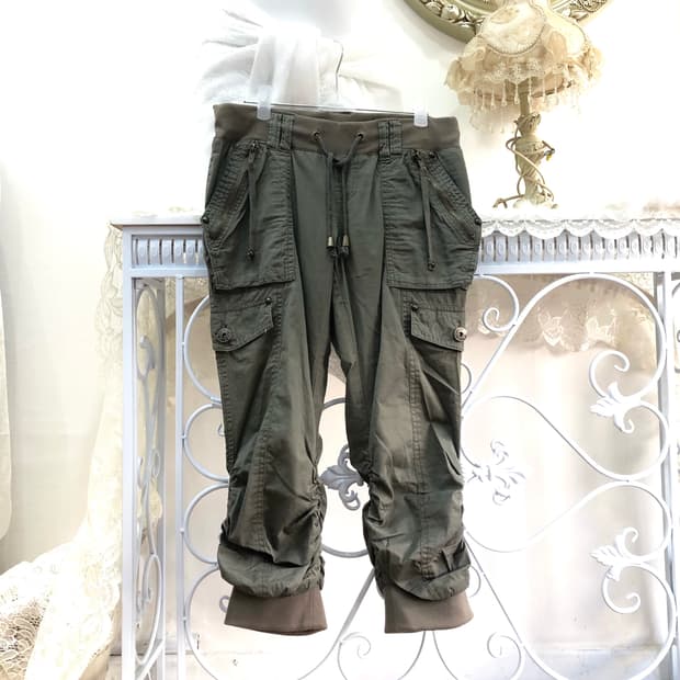 y2k khaki cargo shirred capri pants