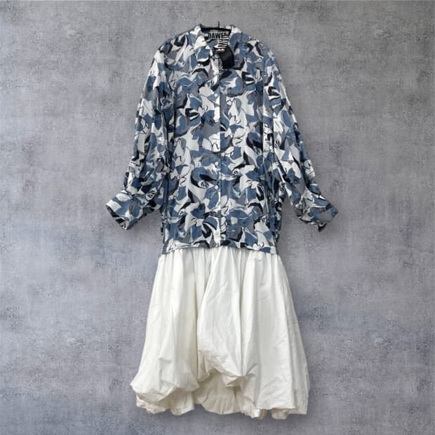 다웨이 DAWEI 블루 플라워 프린트 벌룬 원피스 36