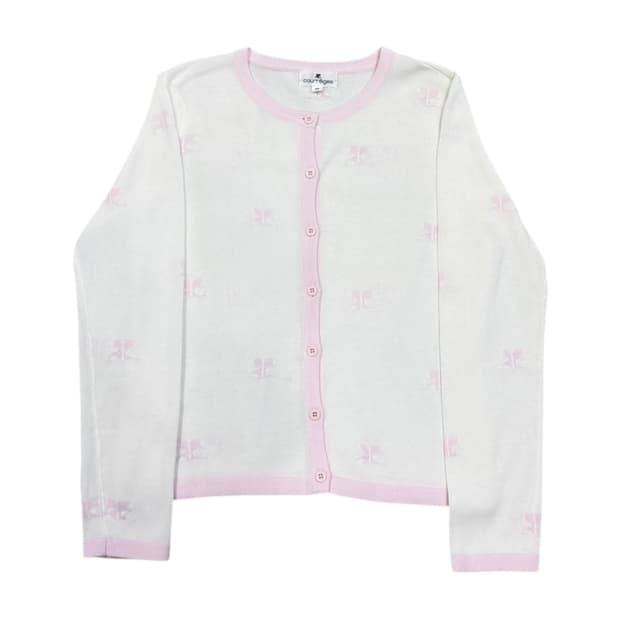 꾸레쥬 빈티지 화이트 핑크 가디건