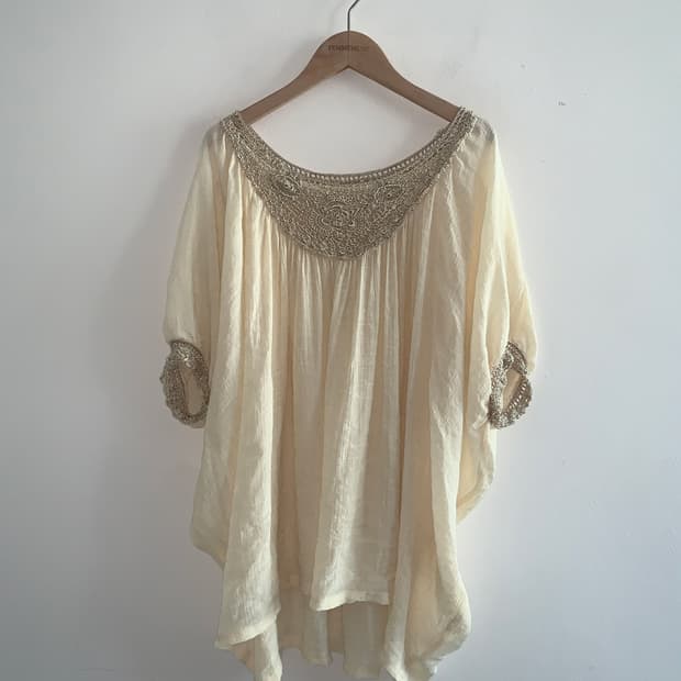 Linen lace u neck long blouse