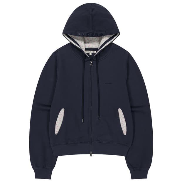 COYSEIO FLOWER POINT ZIP-UP HOODIE NAVY 