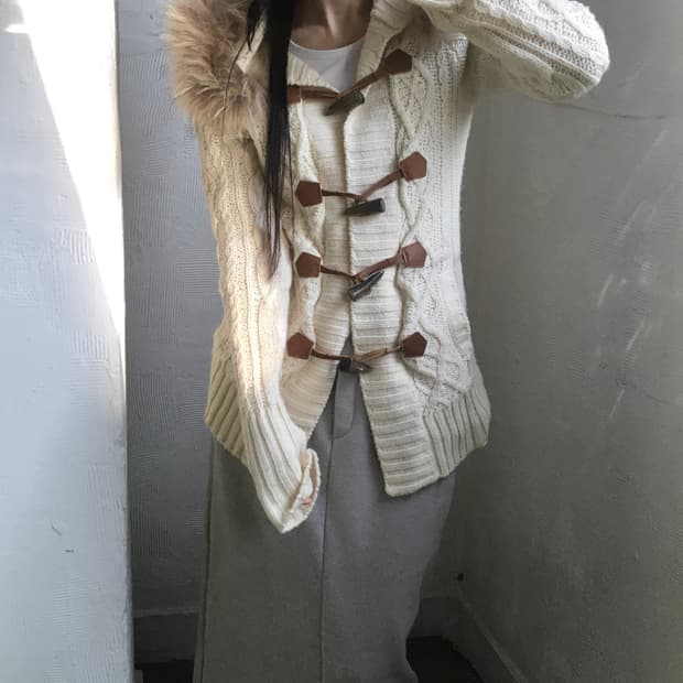 Burberry 버버리 퍼 트리밍 니트 더플 가디건