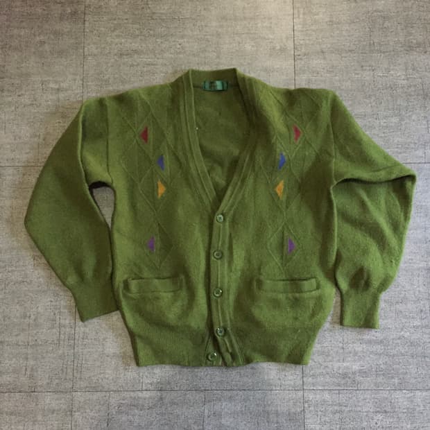 일본빈티지 Arnolo 올드스쿨아메카지 아가일패턴 혁오풍 니트가디건