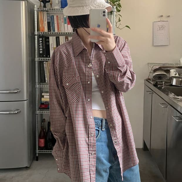 포켓 체크 셔츠 (Man XL)