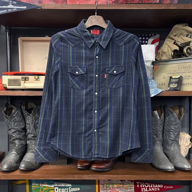 리바이스 레드탭 플란넬 스트라이프 체크 패턴 웨스턴 셔츠 N1082