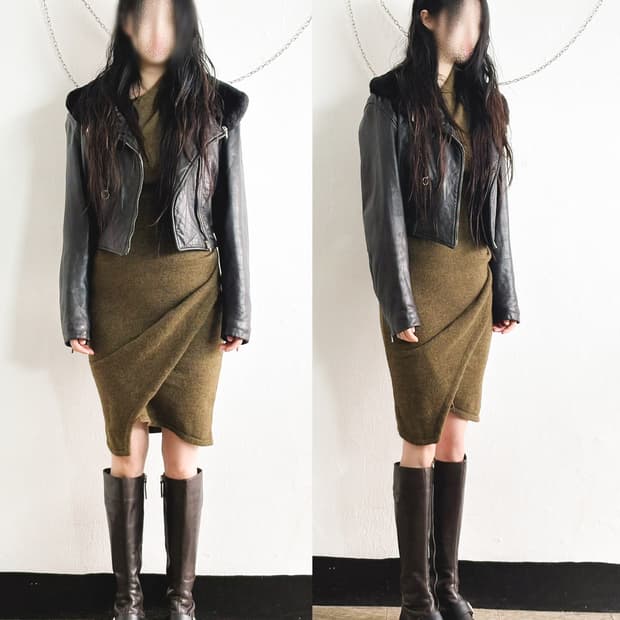 unknown uk asymmetric 퍼 칼라 크롭 레더 봄버