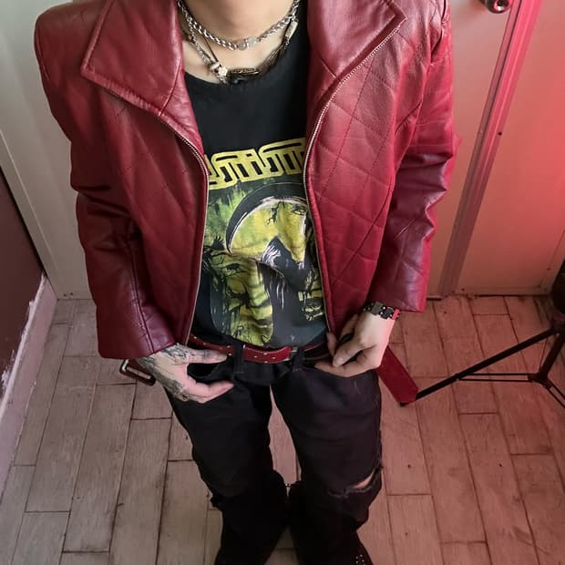 pig leather half-neck zip-up jacket