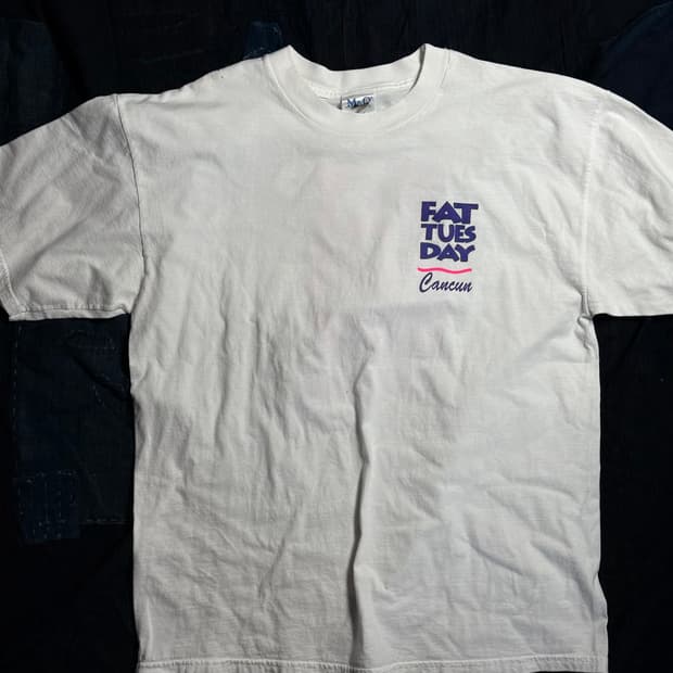 00s M&D Knits 팻 튜즈데이 칸쿤 그래픽 티셔츠 XL