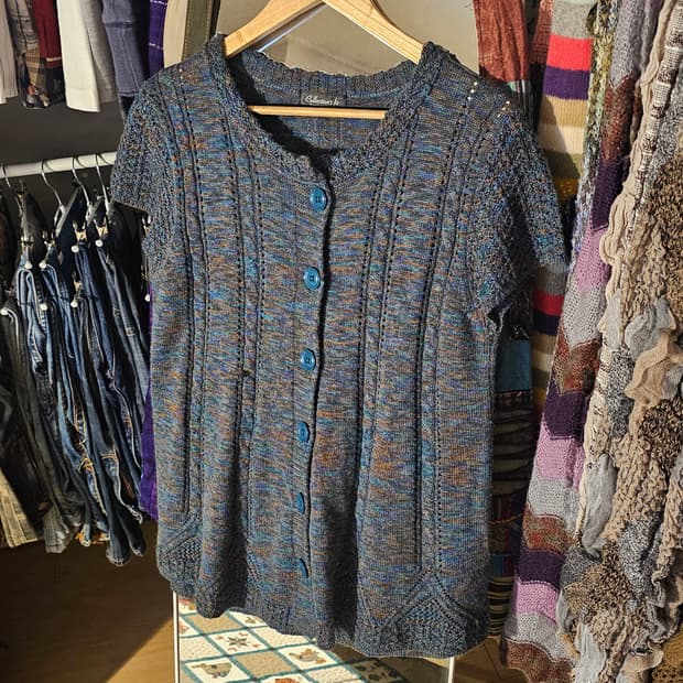 청록 보카시 반팔 니트 가디건